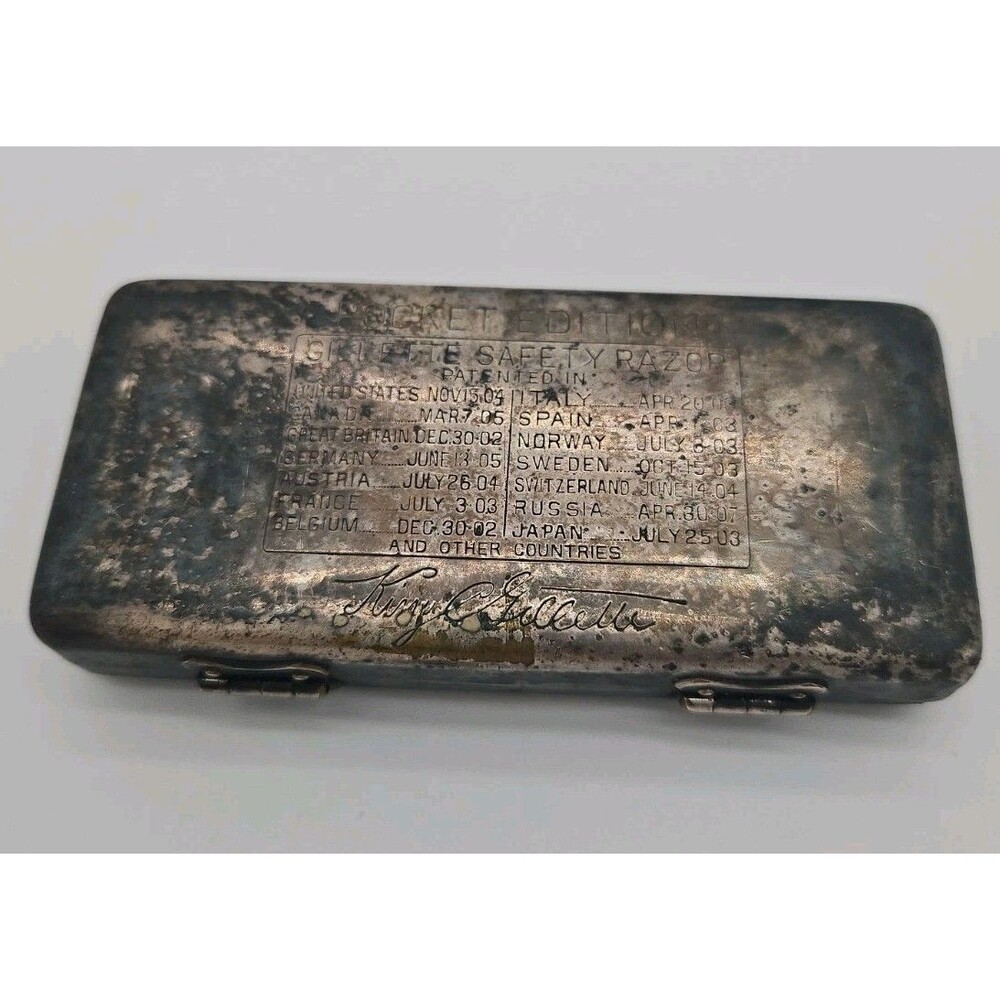 King Gillette Safety Razor Box Pocket Edition Case Only Tarnished